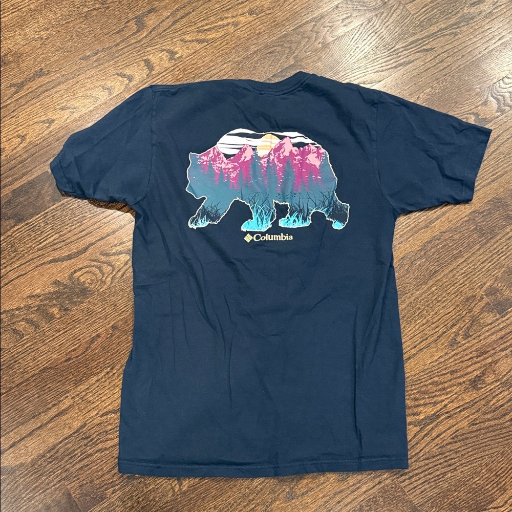 Columbia Dark Blue T-Shirt with Vibrant Bear Design